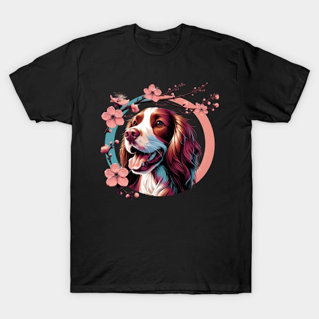 Welsh Springer Spaniel Joy in Spring with Cherry Blossoms and Flowers T-Shirt by ArtRUs